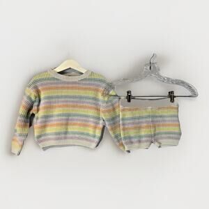 Girls Cotton Knit Shorts Sweater Set‎ Crewneck Striped Neon Rebels Size 4-5Y